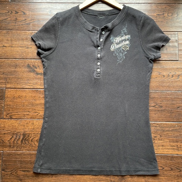 Harley-Davidson sexy button bust t shirt black stretchy Annapolis Maryland MD - Picture 2 of 7